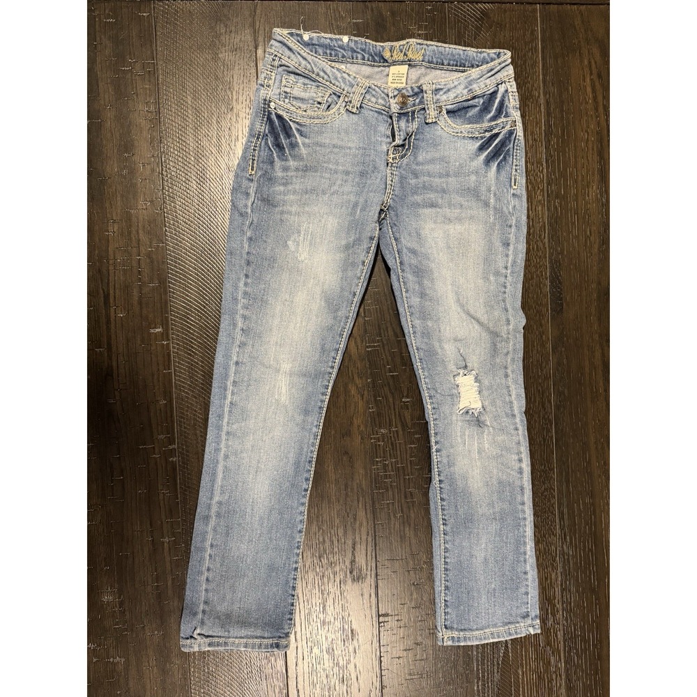 Red Rivet Womens Size 3 Light Wash Distressed Ripped Y2K Thick Stitch Jeans